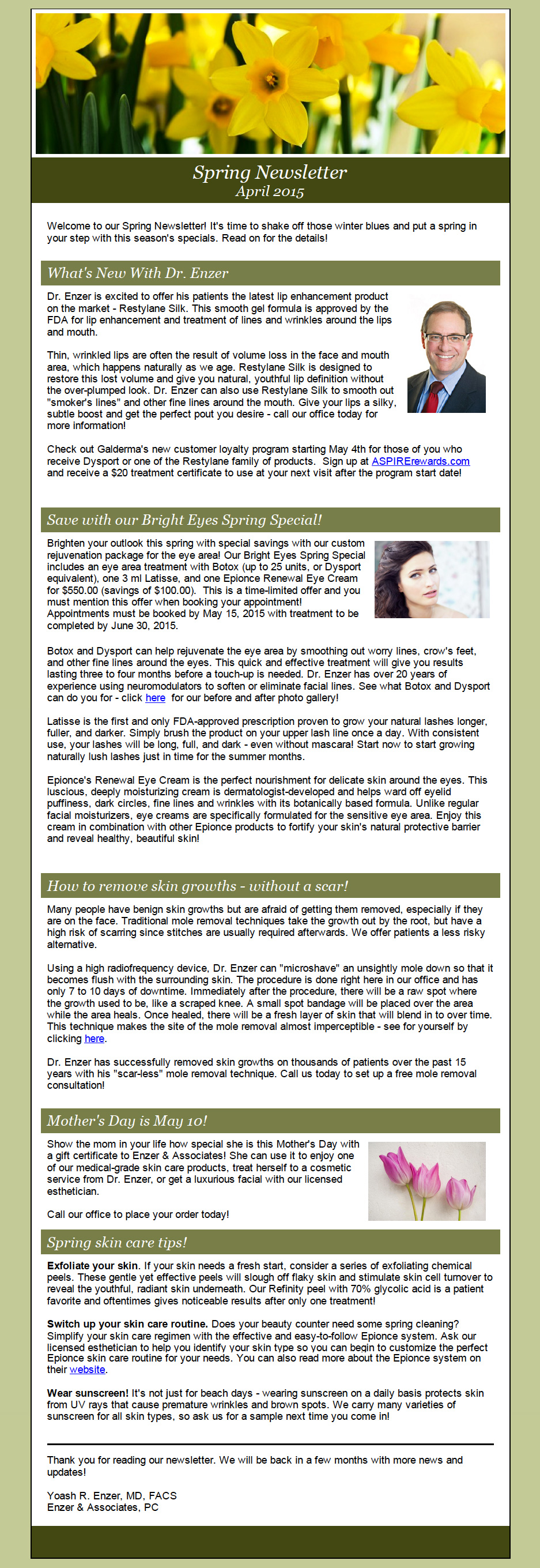 Spring 2015 Newsletter - Enzer & Associates